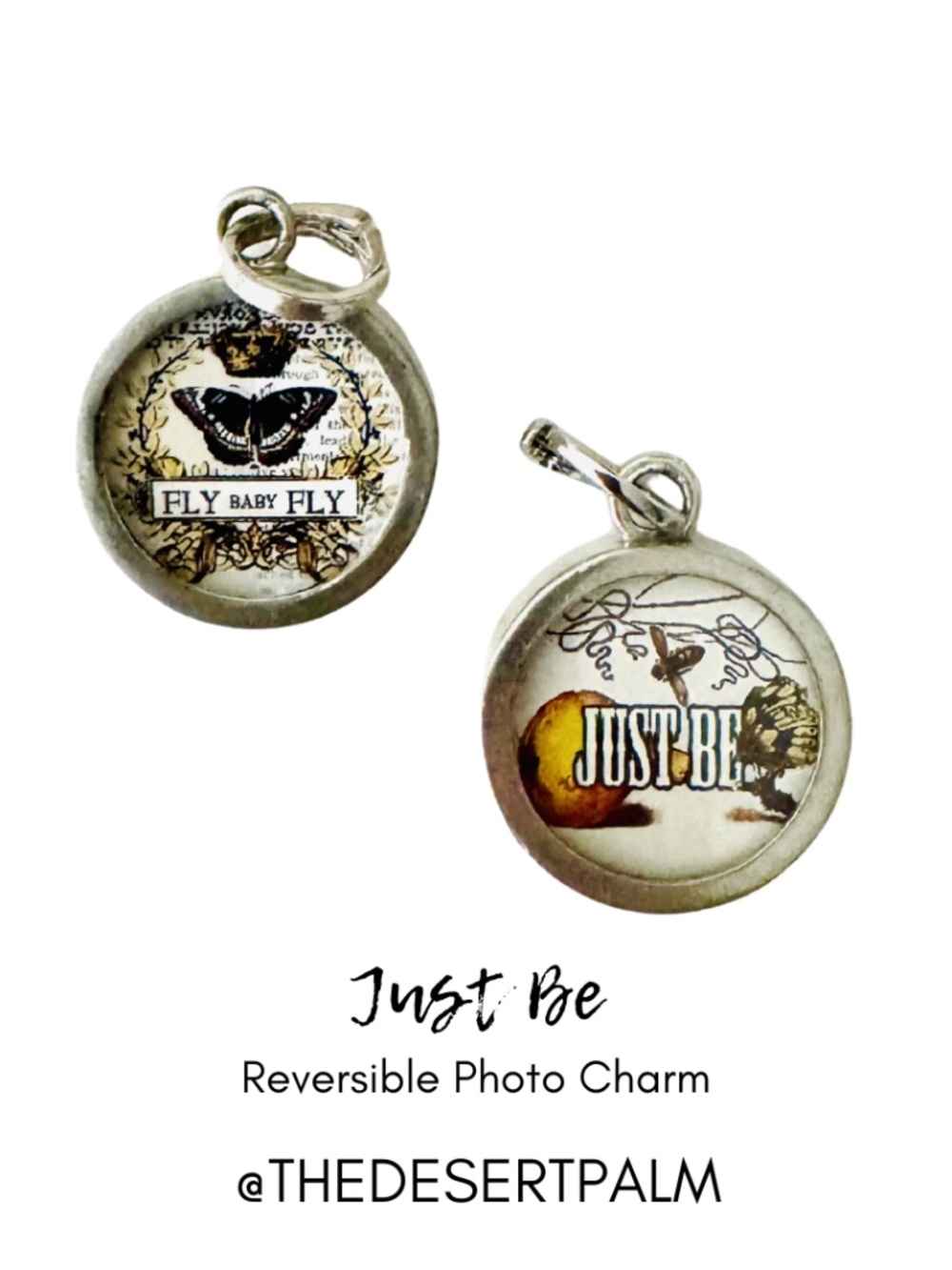 Just Be Reversible Charm | Inspirational Butterfly Photo Pendant